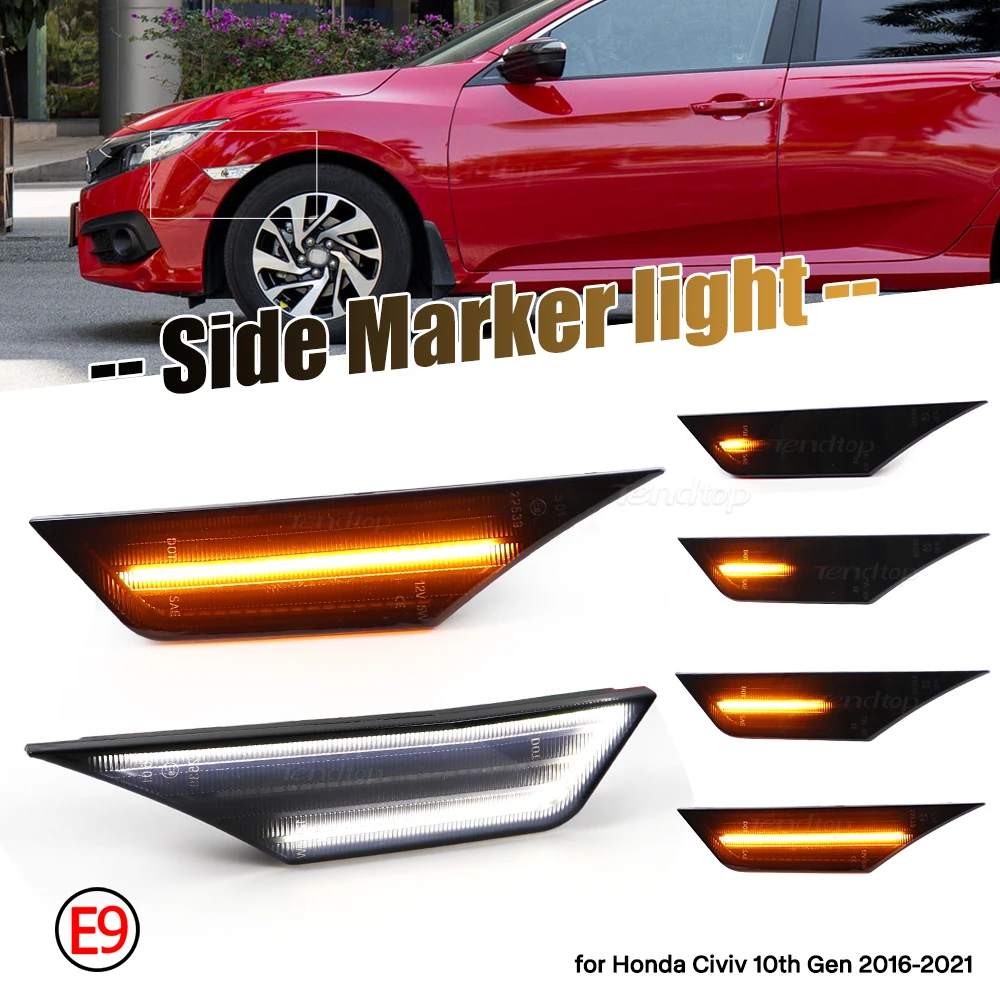 

2Pcs Dynamic LED Turn Signal DRL White Side Marker Light Repeater Lamp For Honda Civic 10th Gen Sedan/Coupe/Hatchback