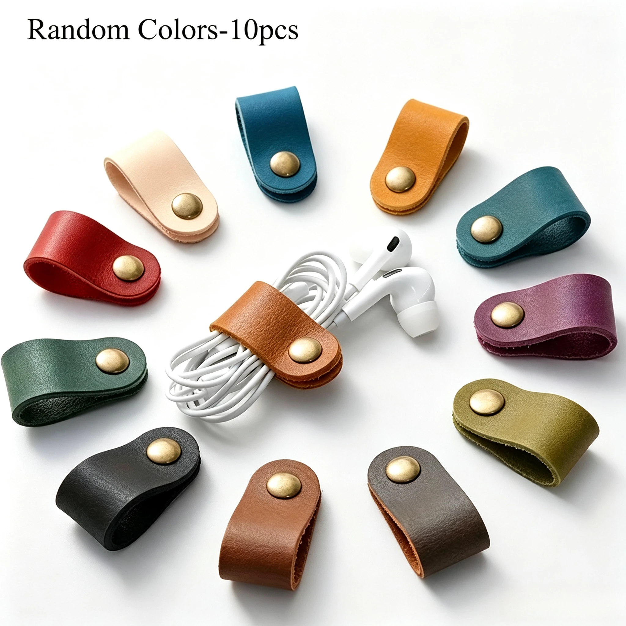 5pcs Faux Leather Data Cable Earphone Tie Desktop Storage Organizer for Mobile Phone Headphones Wire Management