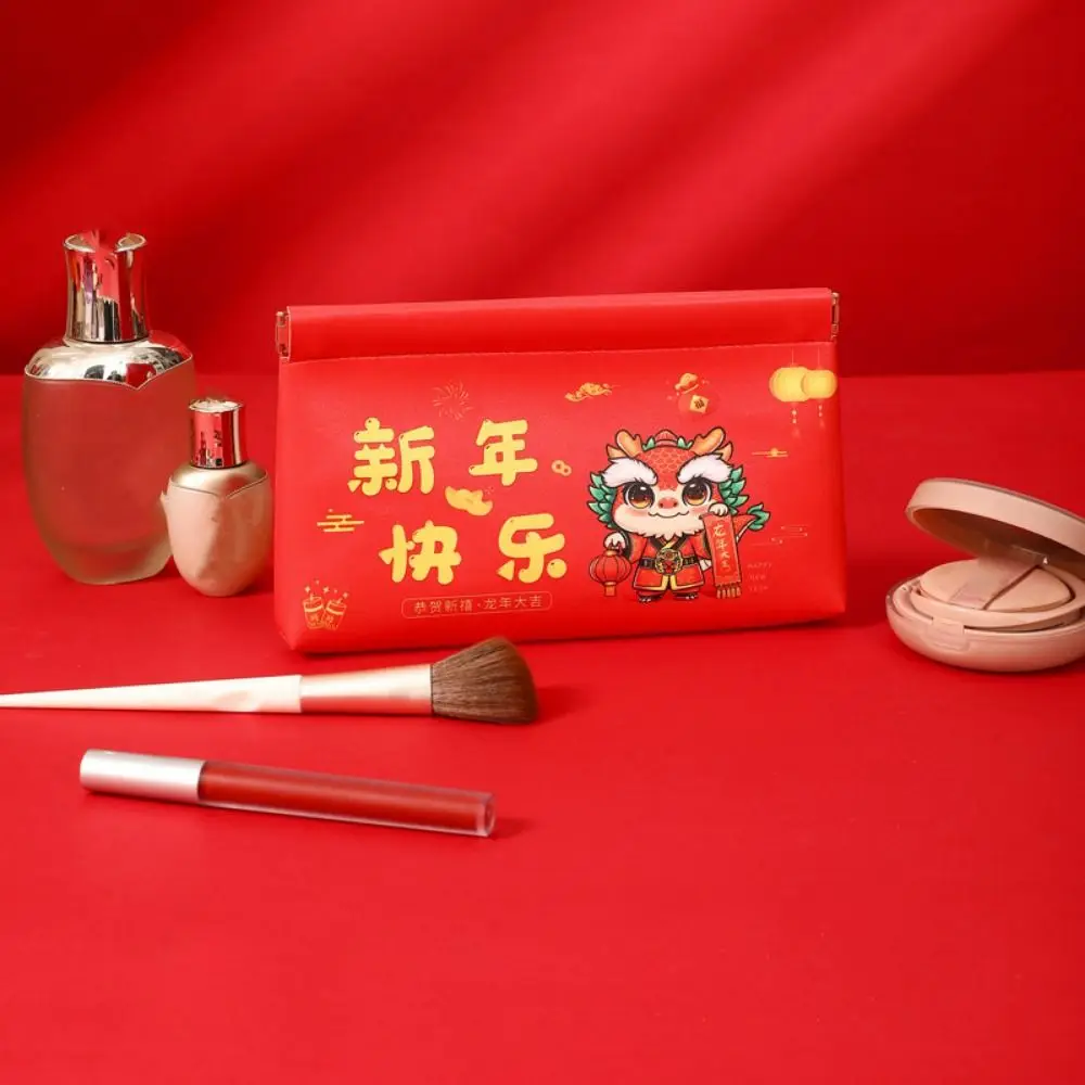 Envelope vermelho do ano novo estilo chinês pacotes de couro pu fechamento automático desenhos animados reutilizáveis, bolsa de dinheiro da sorte