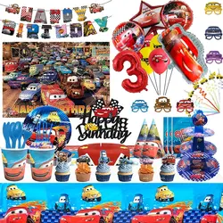 Decoración de fiesta de cumpleaños de Disney Pixar Cars, decoración de dibujos animados, tema de Rayo Mcqueen, vajilla desechable, globos, suministros para Baby Shower