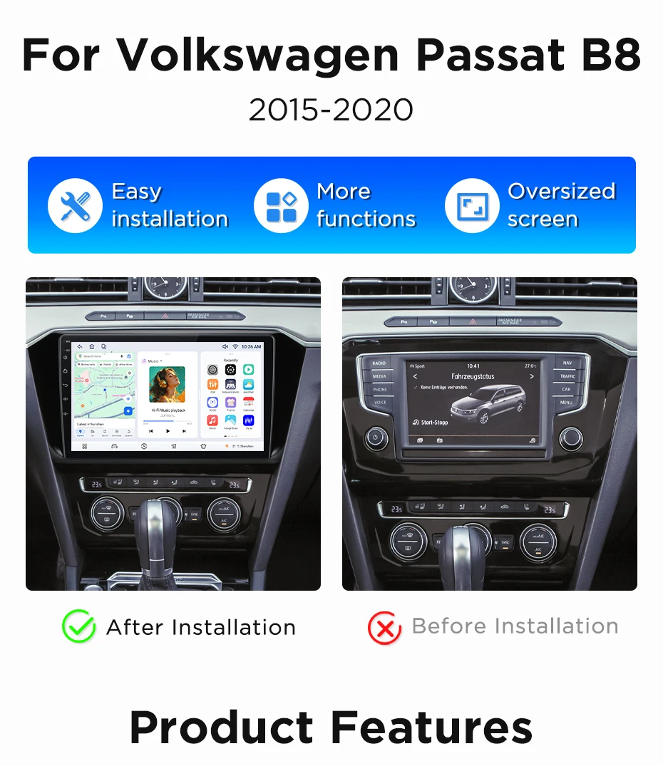 Android Autoradio für VW Volkswagen Passat B8 2015-2020 Multimedia CarPlay IPS Touchscreen 2 Din Navigation BT GPS 4G WIFI FM DSP RDS SWC