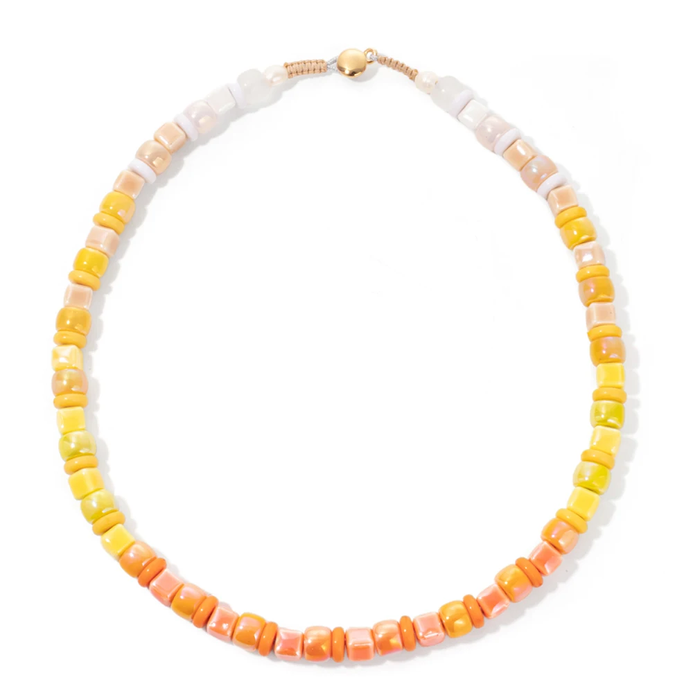 New Fashion Colorful Beads Necklace For Women Handmade Rainbow Color Ceramic Beaded Necklace For Spring Summer Beads Jewelry