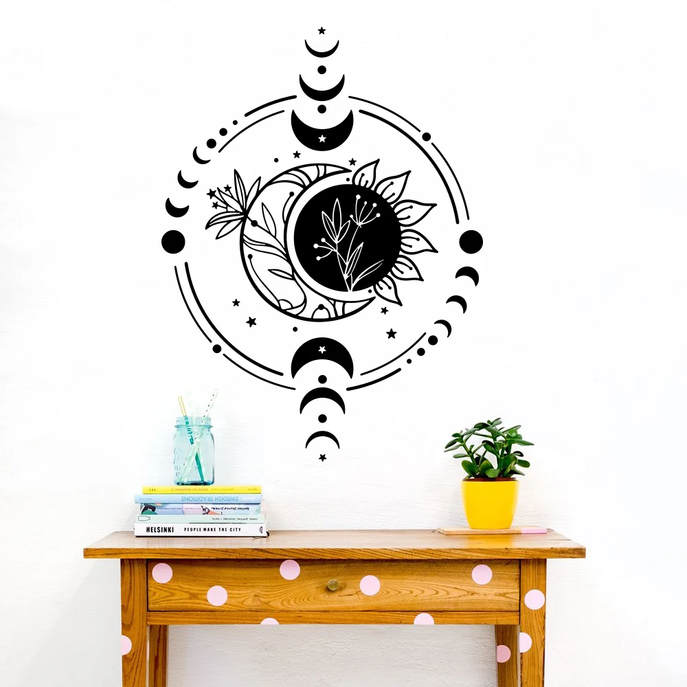 Magic Sun and Moon Wall Sticker Kids Room Playroom Celestial  Moon Phase Space Wall Decal Bedroom Classroom School Vinyl