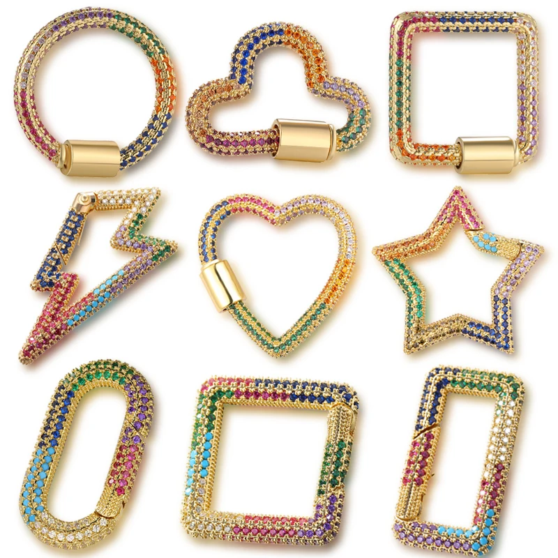 Luxury Screw Fastener Clasps Carabiner for Making Necklace Colorful Cubic Zirconia Copper Handmade Jewelry Findings Components