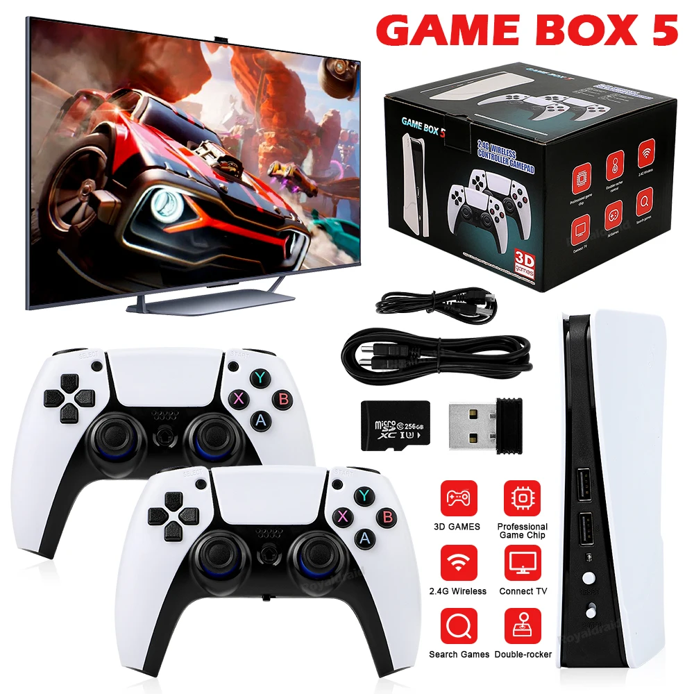 NEW GB5 Video Game Console 64GB/128GB 40000 Free Games HD TV Game Box 5 Two Gamepads For PS1/PPSPP/MAME Arcade Gaming Stick