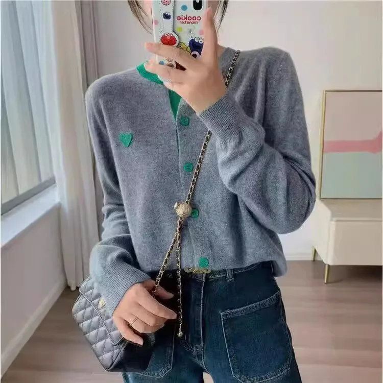 Automne nouveau tricot Patchwork à manches longues hauts pour femme col rond mode coréenne tricoté manteau ample Cardigan pull manteau veste