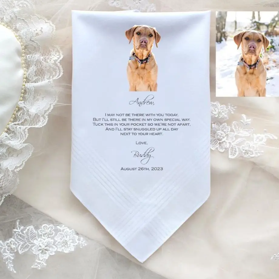 From Your Dog Wedding Handkerchief, Gift for the Bride, Gift for the Groom from Dog, CUSTOMIZED handkerchief with photo option f