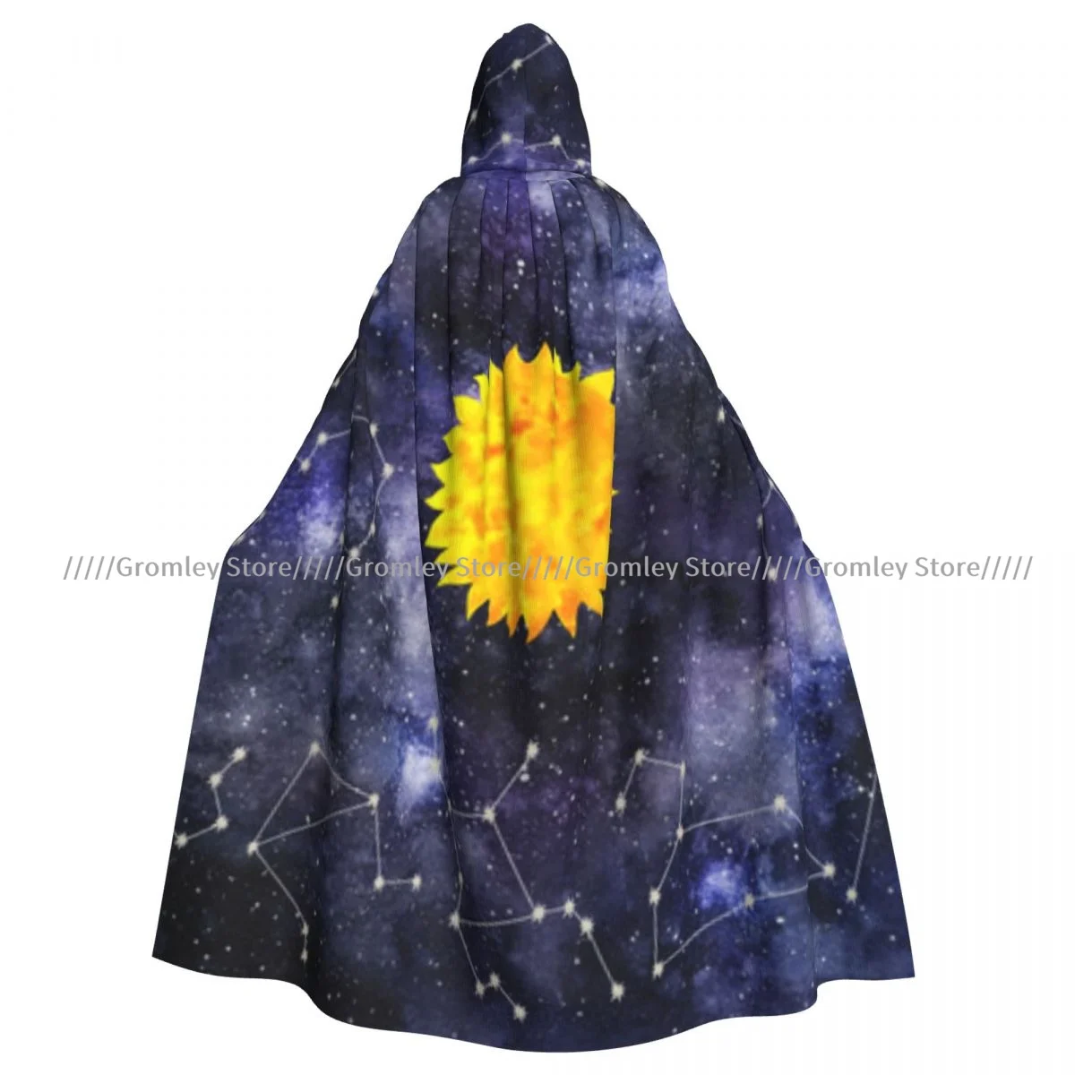 Sun And Twelve Zodiac Signs Witch Cloak Hooded Cosplay Costume Halloween Adult Long Party Cape