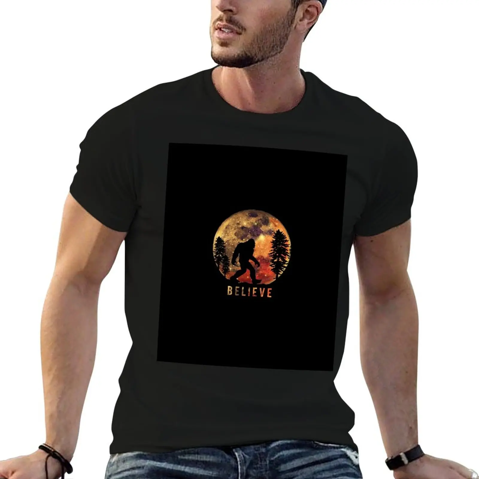 Bigfoot Sasquatch Full Moon Silhouette Believe T-Shirt anime tshirt anime t shirts men workout shirt