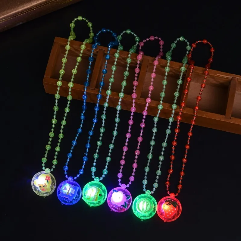 Luminous Children's Colorful Necklace LED Flashing Acrylic Beads Toy Girl Birthday Party Props Pendant Necklace Gift