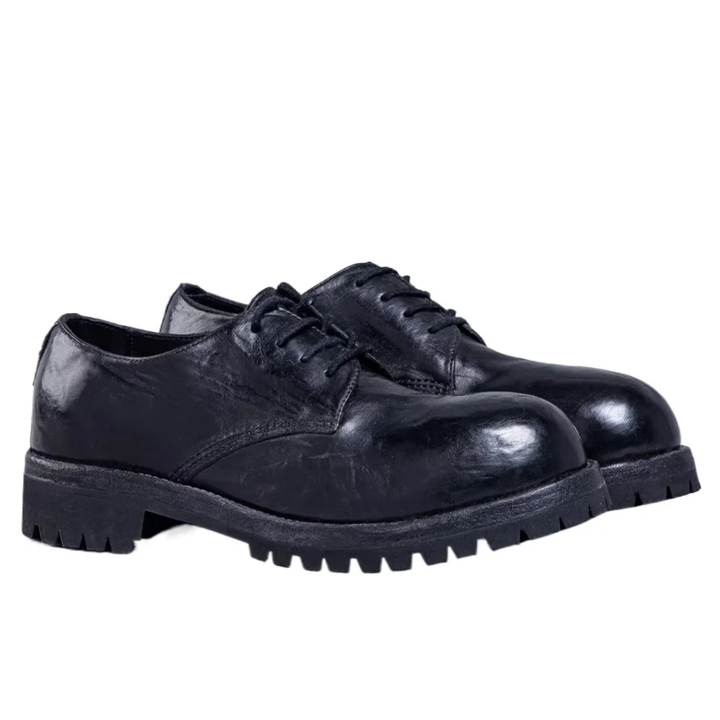 

Итальянские ретро-туфли из мытой конской кожи для мужчин, классические туфли Goodyear из конской кожи ручной работы на толстой подошве, туфли дерби