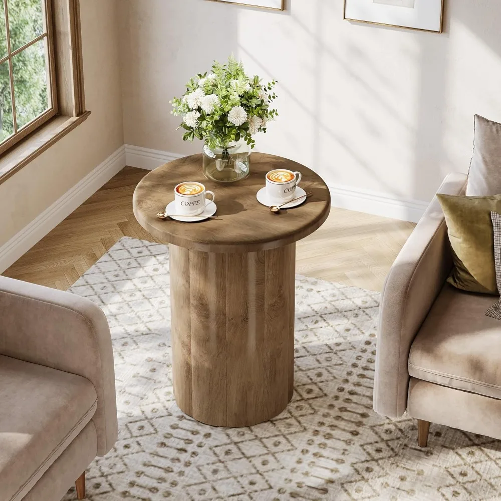 Petite table d'appoint de style ferme marron rustique avec base cannelée pour le salon, table de chevet d'appoint de 20 pouces