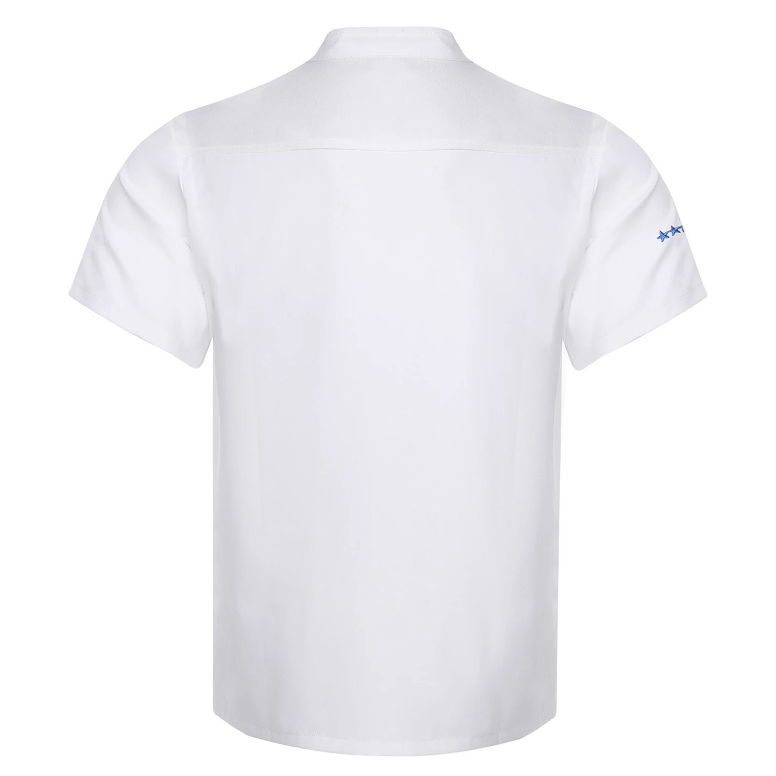 Mannen Vrouwen Koksjas Shirts Restaurant Hotel Keuken Werk Tops Korte Mouw Ster Borduren Ijs Zijde Kok Shirt Blouse Werkkleding
