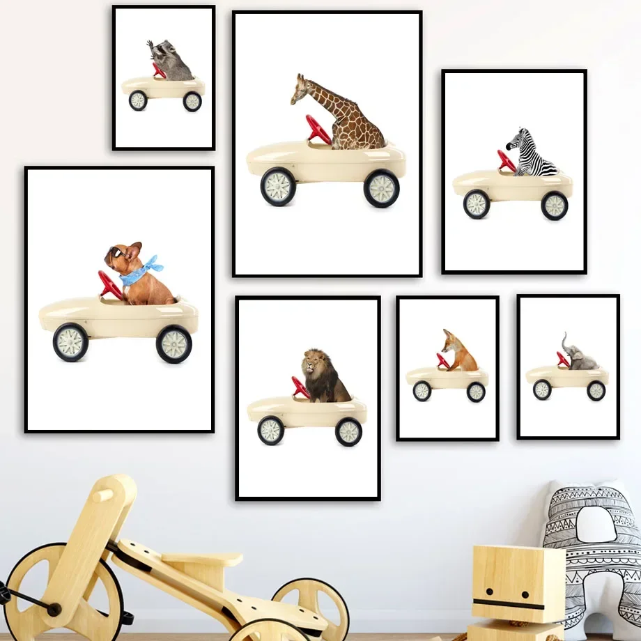 Zebra Giraffe Lion Koala Animals Drive Car Nursery Wall Art Diamond Painting Posters And Print Wall Pictures Baby Kids Room De