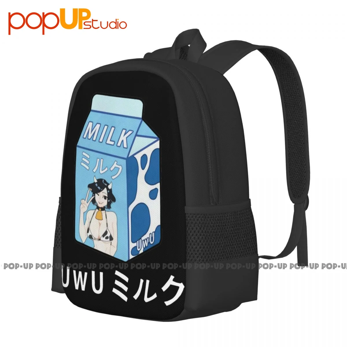 Uwu Milk Anime Hentai Cow Girl Moo Milk Carton Backpack Large Capacity Print Creative Sports Bag Outdoor Running