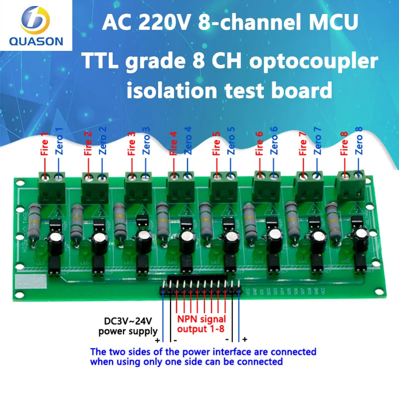 AC 220V 8 Channel MCU TTL Level 8 Ch Optocoupler Isolation Test Board Isolated Detection Tester Module PLC Processors