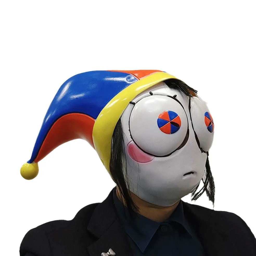 Bunter Clownhut Vollgesichtsmaske mit Großem Augendesign Latexmaske Halloween Cosplay Maskerade Karneval Kostümparty Requisit – Detail 1