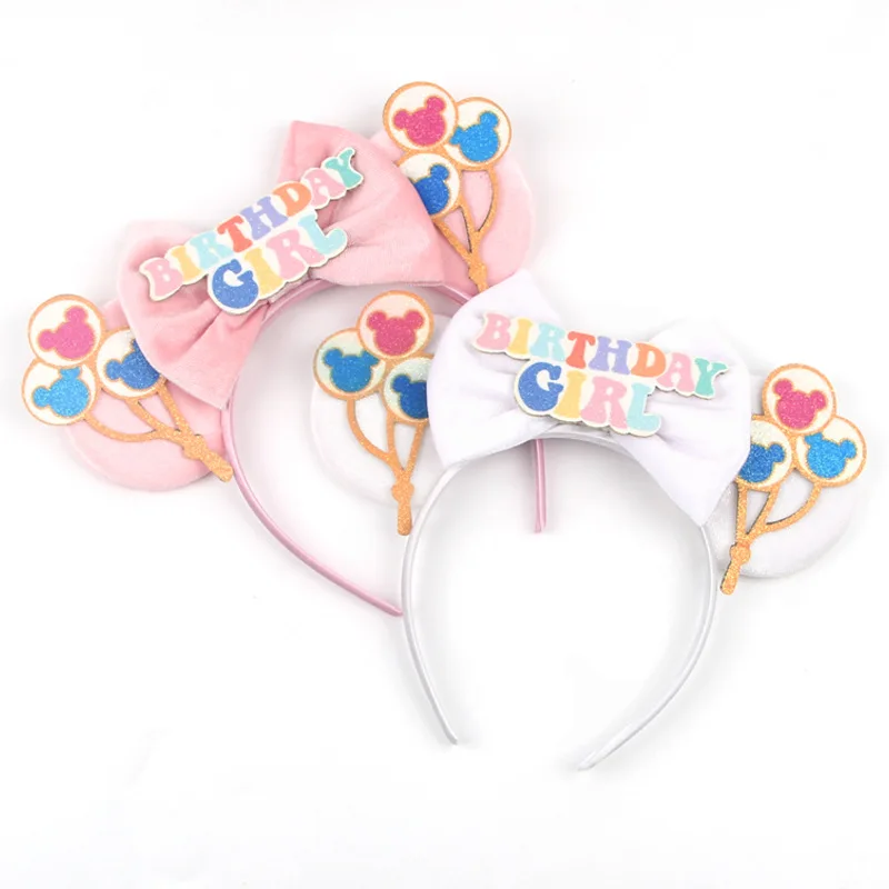 

Children's Birthday Mickey Hair Hoop Mickey Mouse Ear Hair Ornament Colorful Letter Sequin Bowtie Amusement Park Headwear
