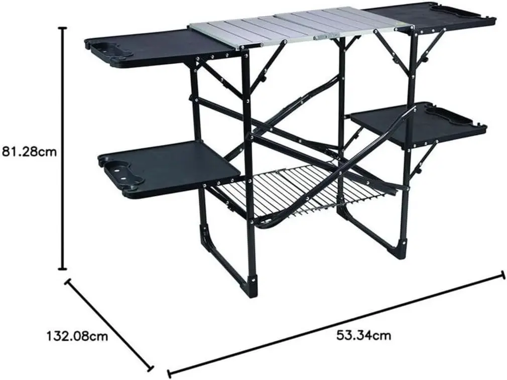 Slim Fold Portable Camping Kitchen Table With Heat Resistant Top Side Shelves Storage Rack Paper Towel Holder Cook Station For Picnic Outdoor Cooking Black - view 3