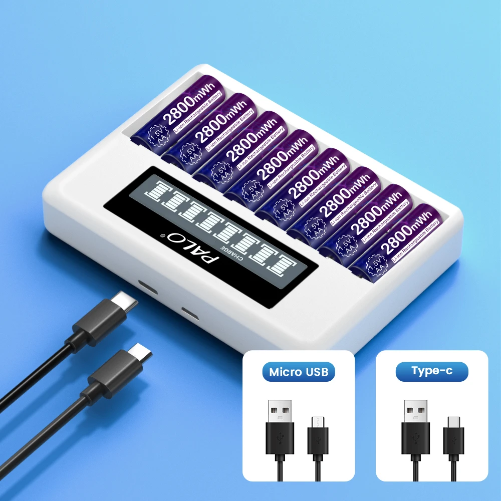 PALO 4-8 Slots Fast Smart Charger LCD Display Intelligent Battery Charger For 1.5V AA AAA Li-ion Lithium Rechargeable Battery