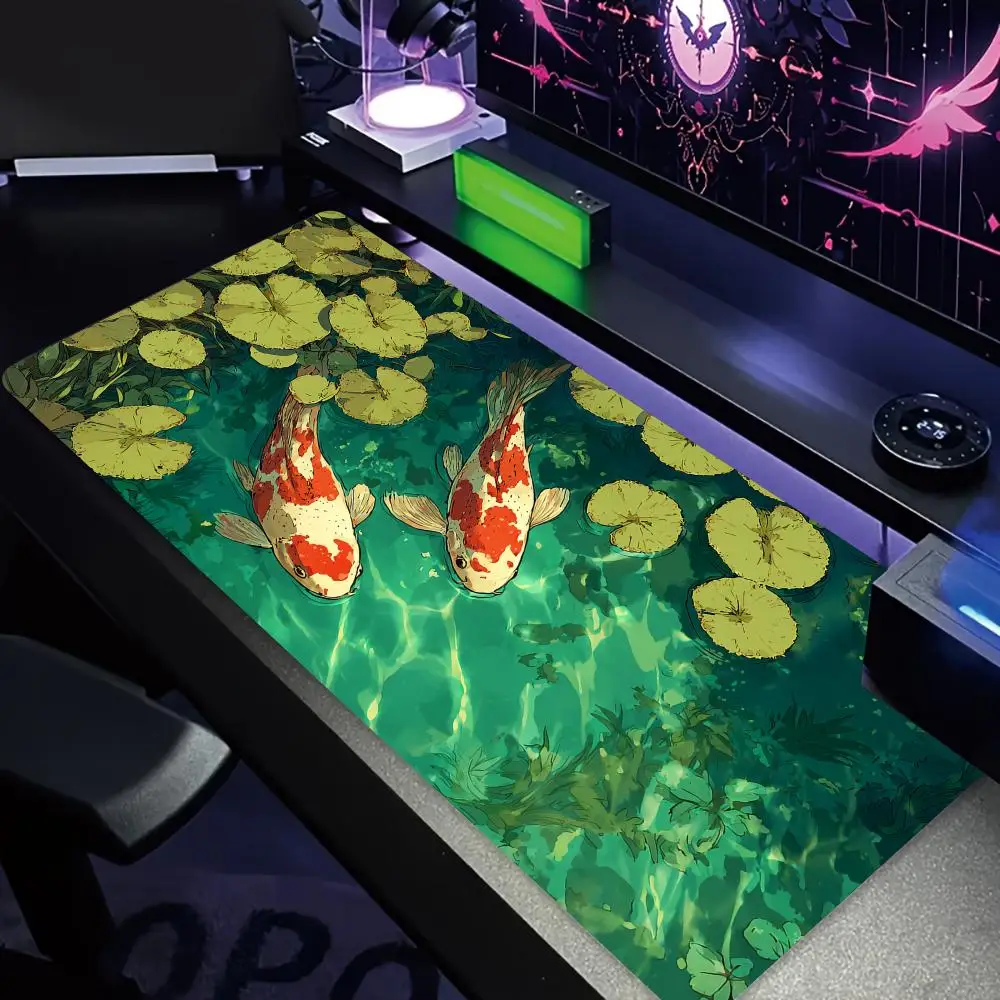 

Cute koi fish and cat anime Mouse Pad Desk Mat gaming mats Non-Slip Stitched Edge pc accessories keyboard mousemat office rug
