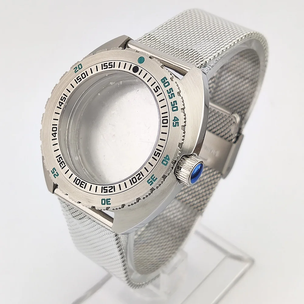 Cassa per orologio da uomo in acciaio inossidabile nero argento da 42,8 mm cassa in vetro zaffiro adatta al movimento NH35 NH36 NH34 Custodia impermeabile NH35 alla moda