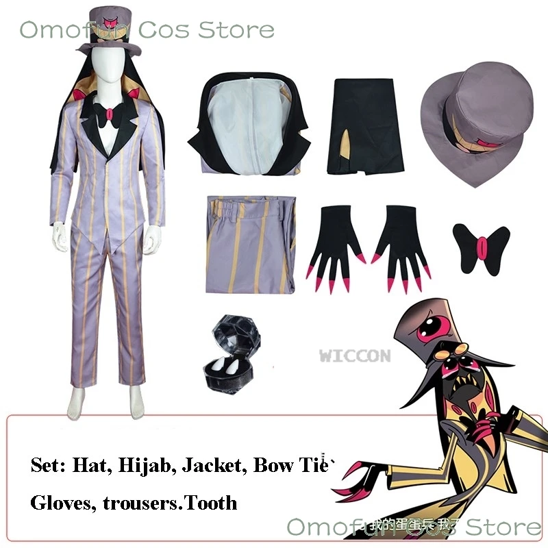 Hazbin Sir Pentious Cosplay Costume Hat Hotel Suit Snake Anime Uniforms Clothes Demon Cosplay Tooth Halloween Party Mens Outfit