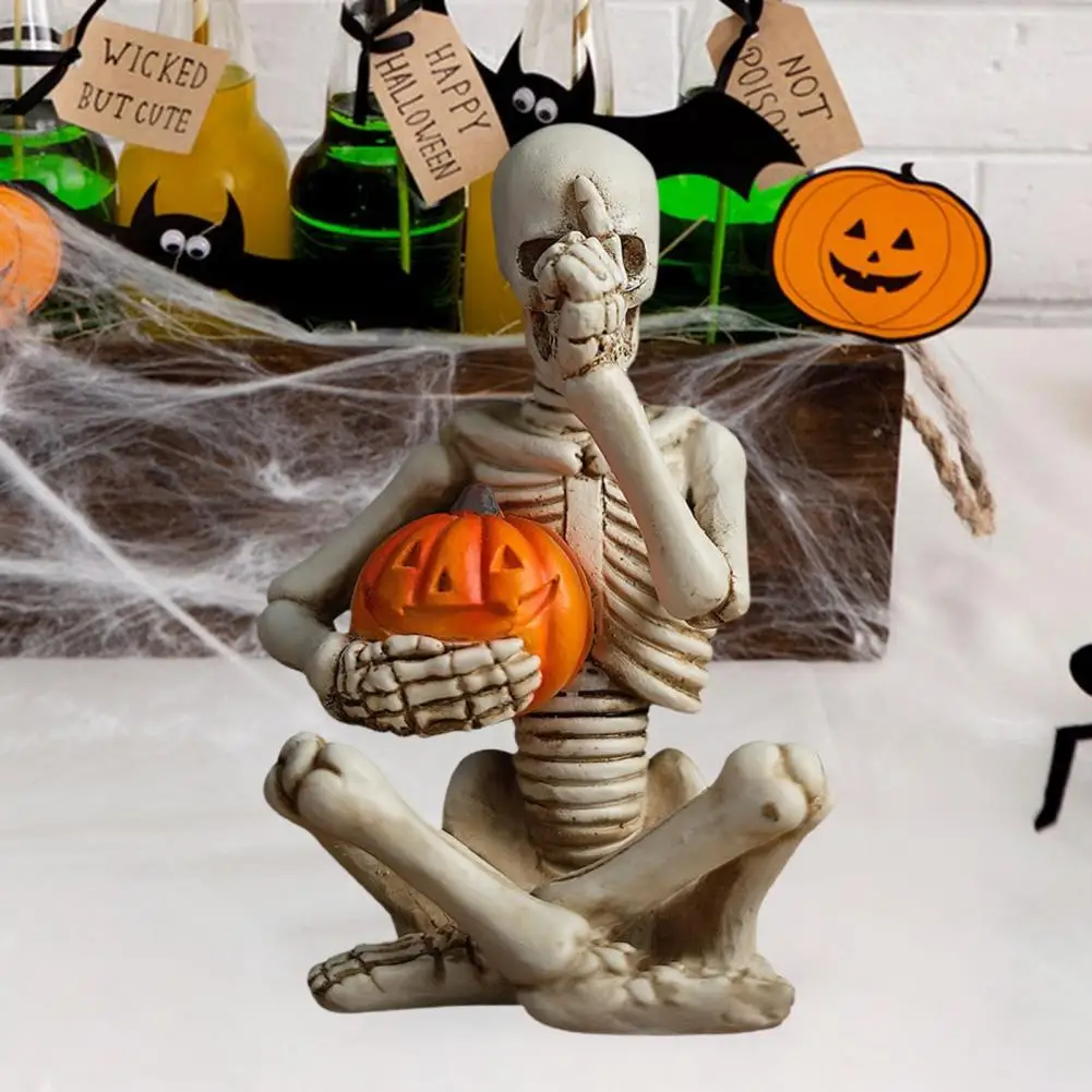 

Halloween Skeleton Figurine Spooky Halloween Skeleton Pumpkin Figurine Resin Statue for Indoor Outdoor Decor Sitting for Home