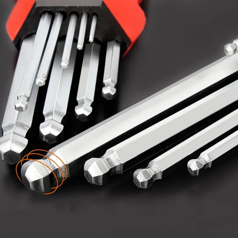 Durable 9PCS CR-V Hexagon Allen Key Wrench Tools set Matte Chrome Pozidriv Ball End Spanner set Screwdriver Set Repair Tools Kit