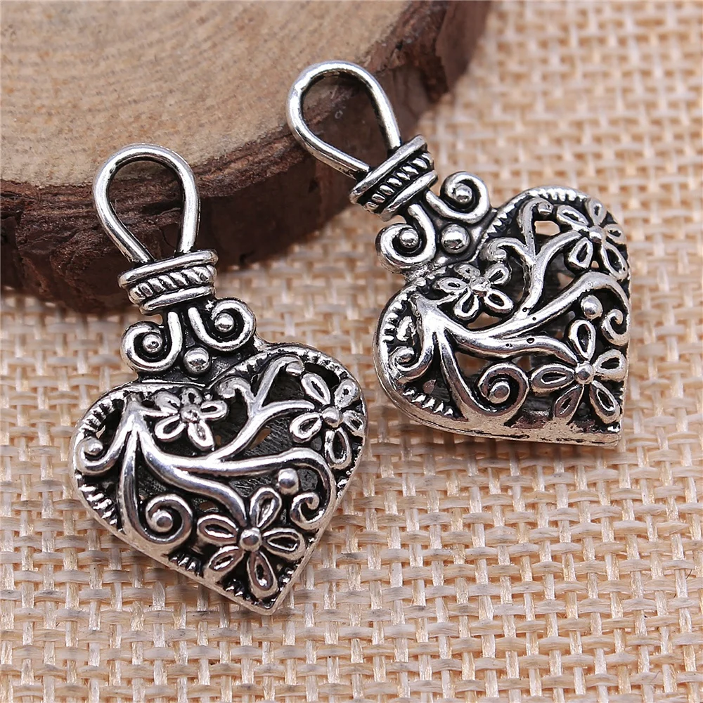 WYSIWYG 3pcs 31x19x9mm 3D Heart Charm Charms Flower Pattern 3D Flowers Heart Hollow Charm Vintage Hollow Flowers Heart Charms