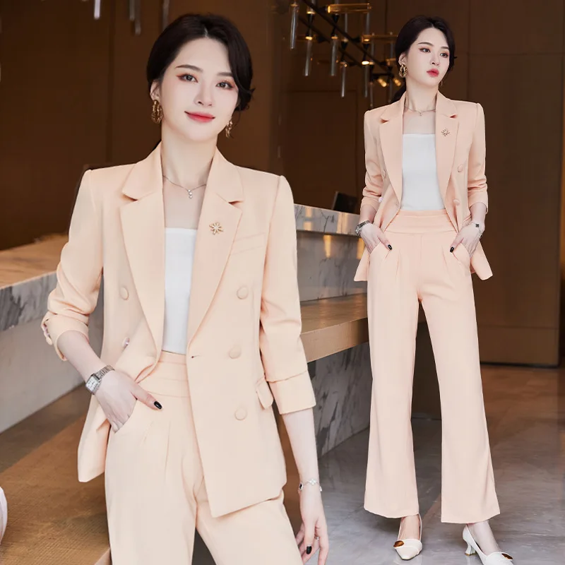 2023 Long Sleeve Spring and Autumn Suit Suit Professional Commute Two-Piece White Collar Boss Manager Management Master General