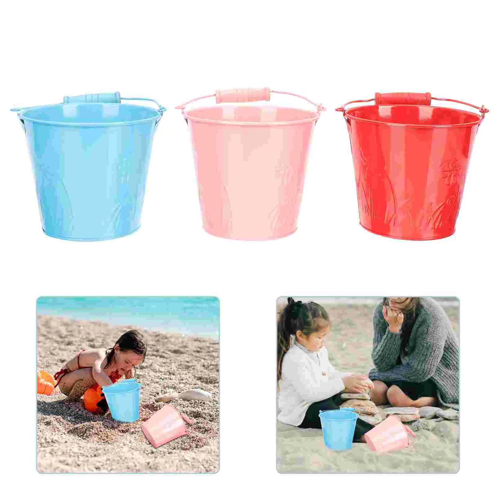 3Pcs Portable Sand Buckets Multi function Beach Toys Random Color Kids Accessory Strong Rustic Design Safe Premium
