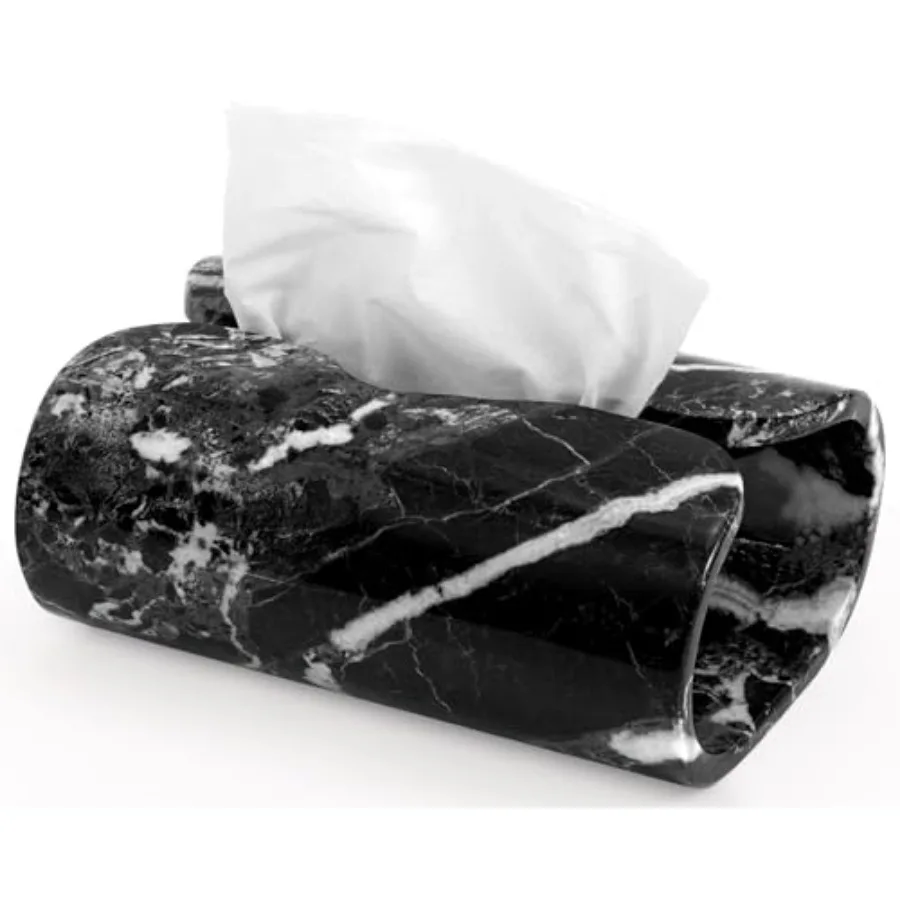 

Marble Tissue Box Cover Rectangle Handmade 7.5 Inch Black Decorative Tissue Box Holder for Bathroom, Napkin Box and Facial Tiss