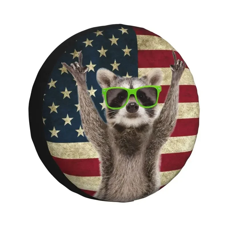 

Funny Raccoon Green Sunglasses Spare Tire Cover for RAV4 Prado Animals 4WD 4x4 Trailer Car Wheel Protector 14" 15" 16" 17" Inch