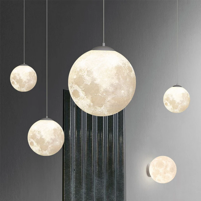 Nordic Ceiling Chandelire 3D Printing Moon Light Children\'s Room Bedroom Kitchen Pendant Lamp Indoor Decor Planet Small Chandeli