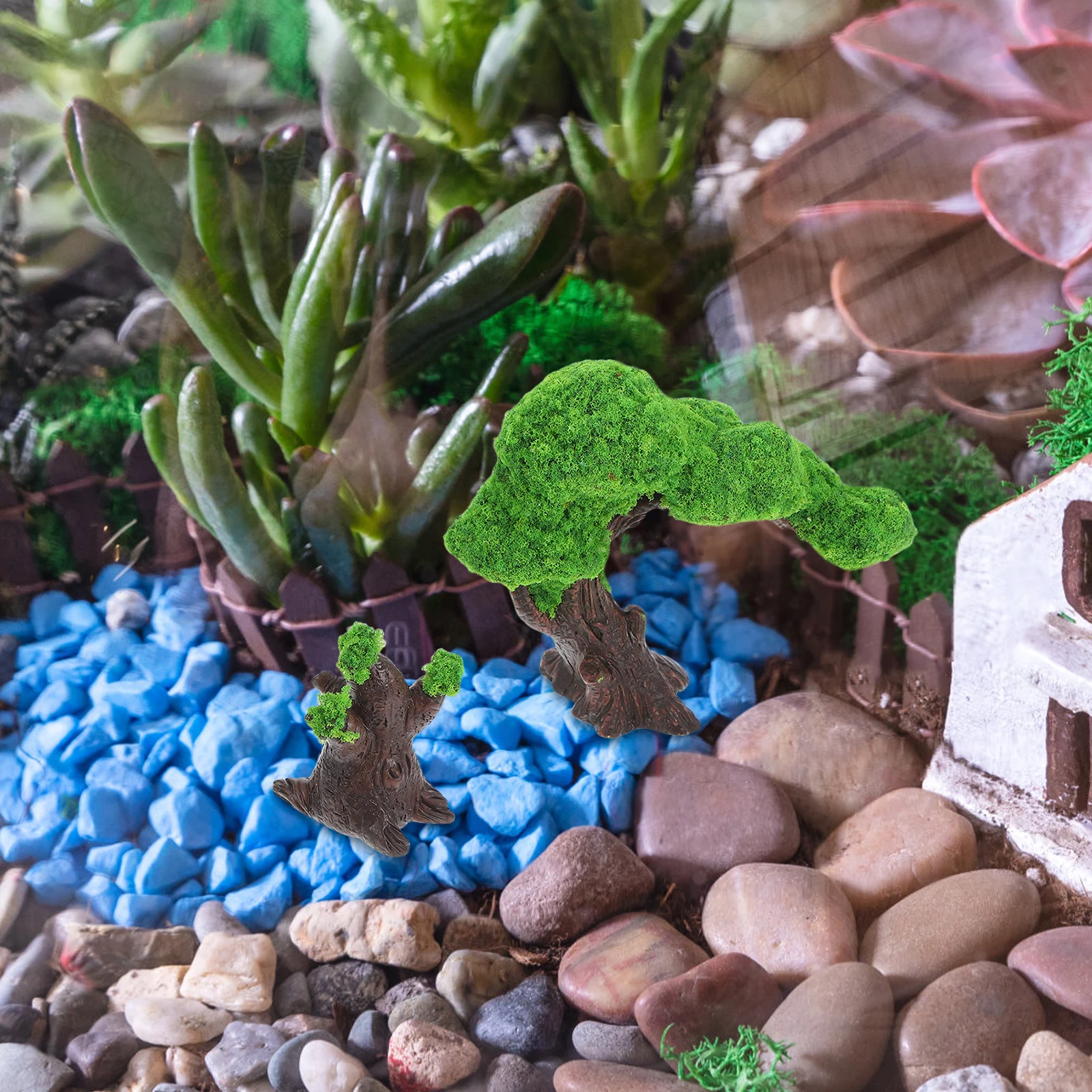 

6pcs Simulated Green Tree Flowers Artificial Fern Plants Resin Stump Fake Succulent Grass for Micro Landscape Terrarium