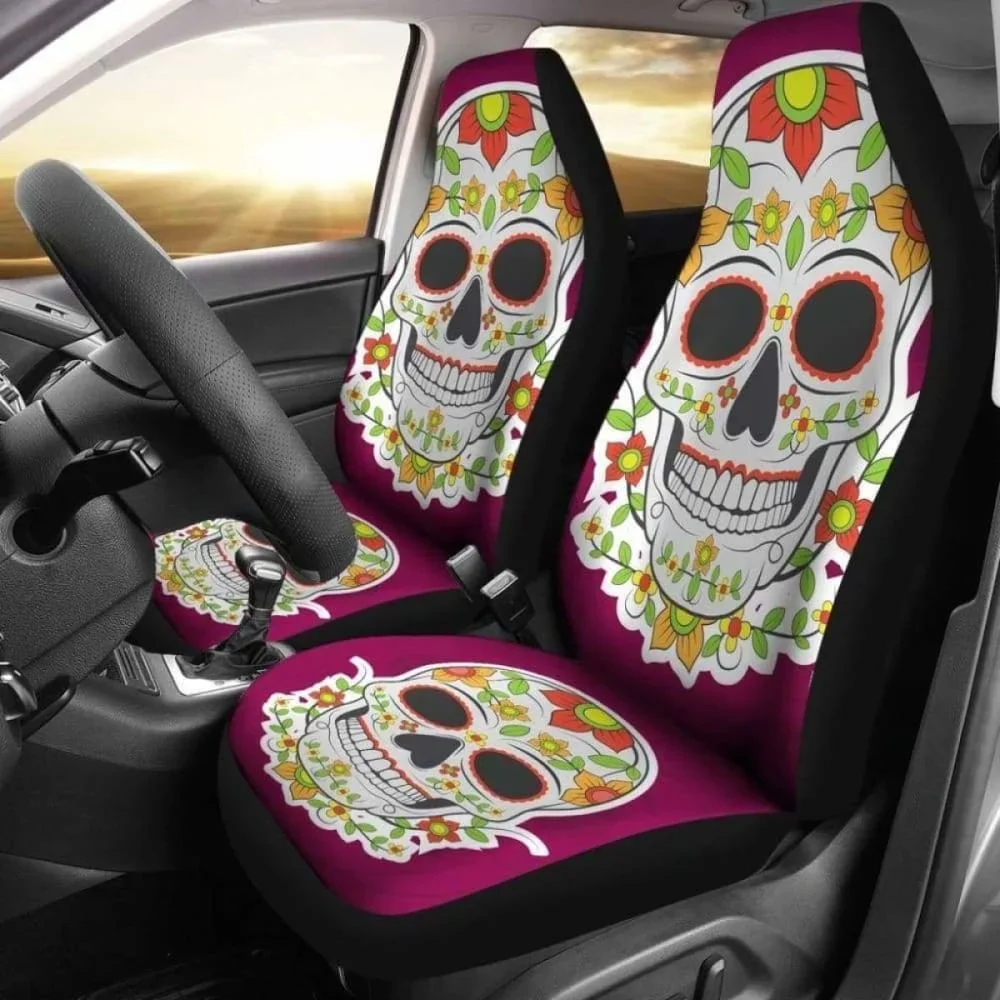 

Чехол для автомобильного сиденья Sugar Skull Day Of The Dead, комплект из 2 универсальных защитных чехлов для переднего сиденья
