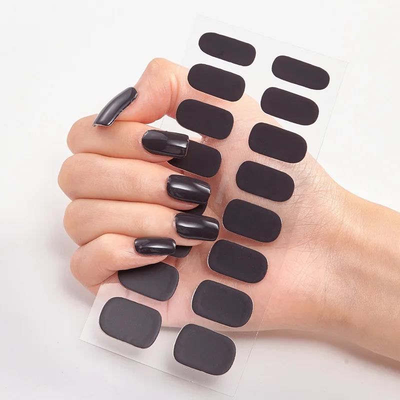 Hot Sales 16 Tips Volledige Cover Gradiënt Nail Stickers Multi Kleur Zelfklevende Slider Geen Uv Lamp Uitgeharde Druk op Nail Decal