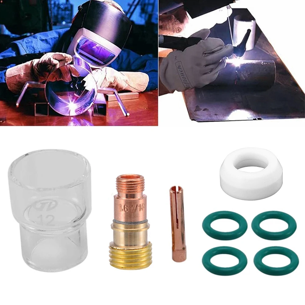 For Stubby Gas Lens TIG Welding Set 8Pcs Kit for WP 17/18/26 Torch Includes Temperature Resistant O rings Glass view 5