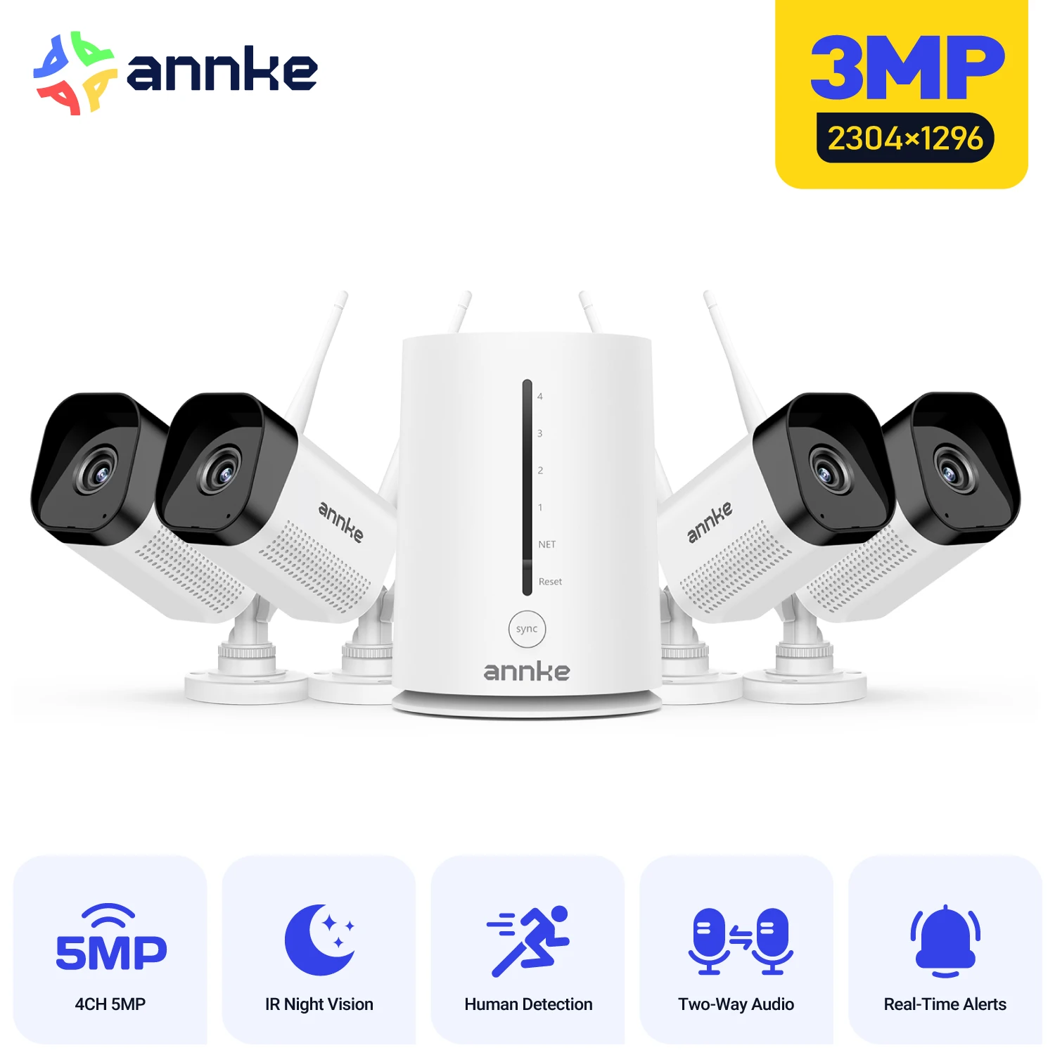 

Annke 3MP 5MP wireless security cameras 4CH NVR Video Surveillance Kit Night Vision IP66 Outdoor 3.6mm wifi security cameras