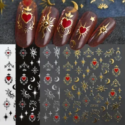 4pcs/Set Vintage Heart Nail Art Stickers Gold Sliver Laser Moon Star Self-adhesive Sliders Nail Design Decal Manicure Accessorie