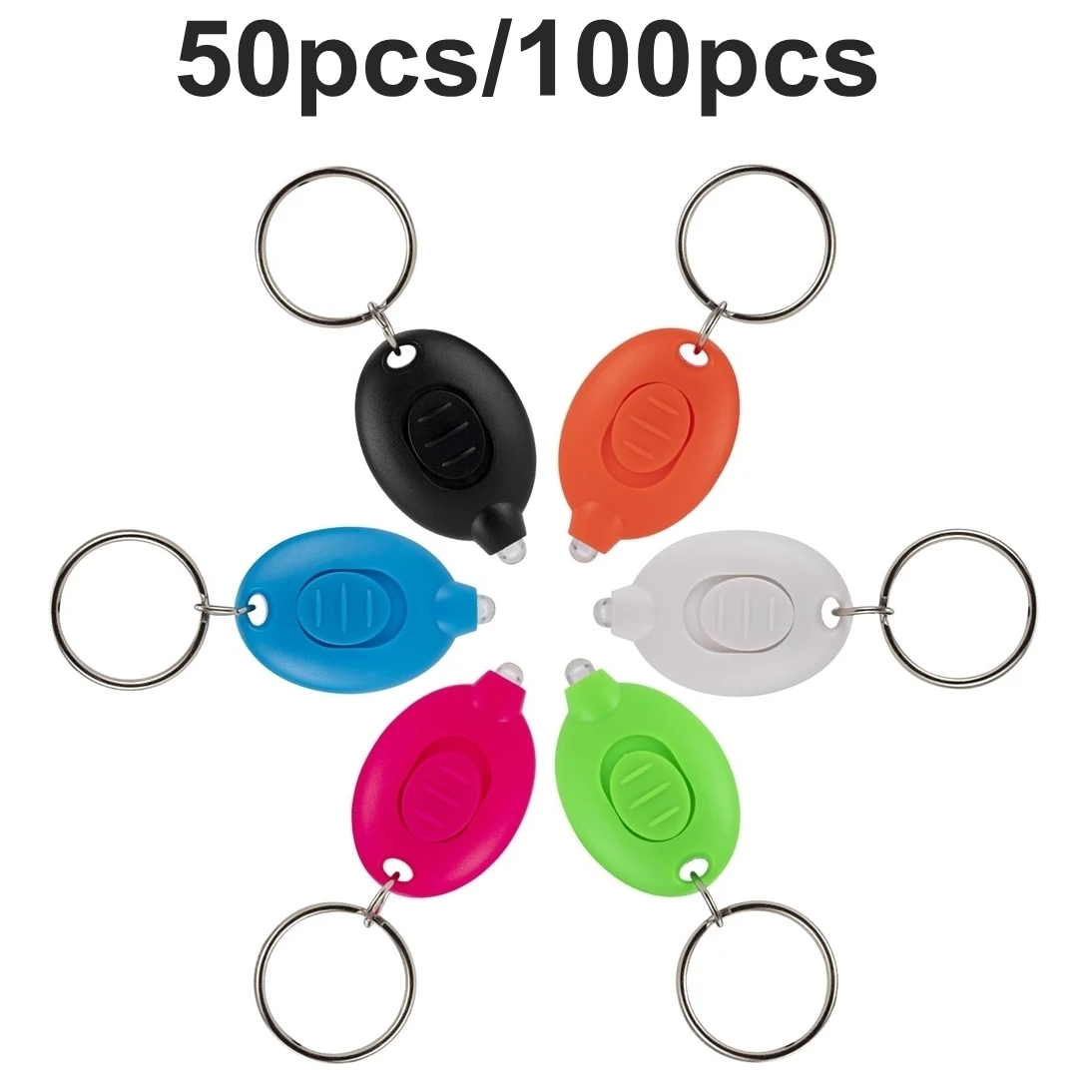 

50/100 шт. светодиодный брелок для ключей, мини-разноцветный популярный белый свет, школьный рюкзак, лестница, аварийное освещение, фонарик, лампа