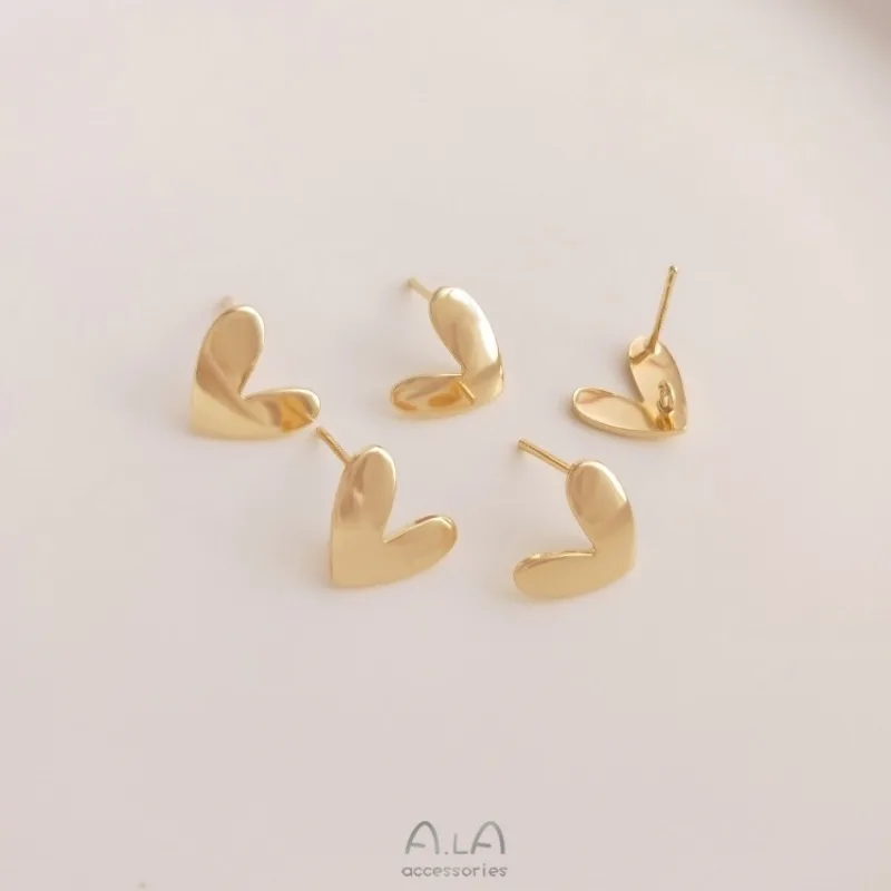 Color 14K Gold Bright Curved Peach Heart Earrings With Rings DIY Love Earrings Ear Jewelry