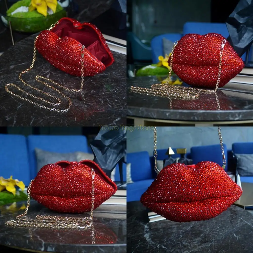 

X90D Women Leather Lips-shaped Evening Clutch Purses Crossbody Bags Banquet Handbag