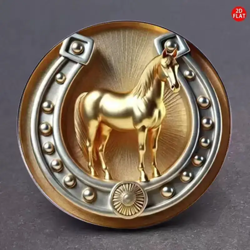 Golden Horse Brooch Zinc Alloy For Women Men 2D Flat Animal Party Office Zodiac Animal Lapel Pins Gifts