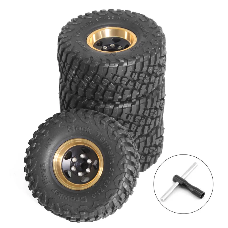 

RC Full Brass 1.0 Beadlock Wheel Rim & Wheels Tires for 1/18 1/24 Trx4m SCX24 FCX24 RC Crawler Car,4PCS
