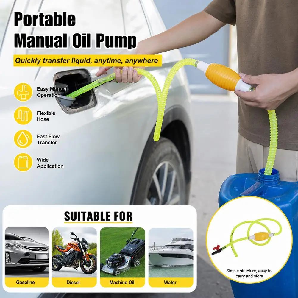 Self Priming Siphon Hose Shake Siphon Pump Fast Fuel Transfer Pump with Brass Valve Hose Clips and Anti Kink Spring for Gas
