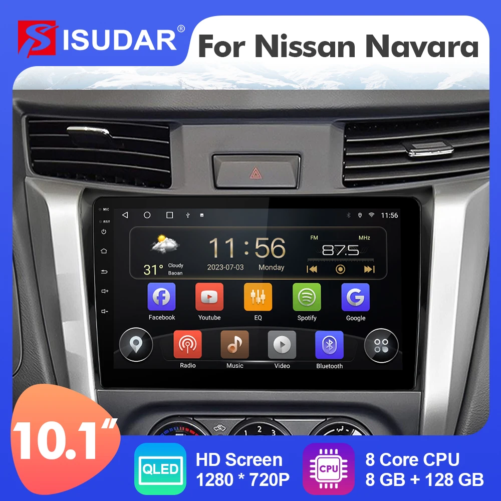 10.1 inch Isudar Android 12 Car Radio For Nissan Navara NP300 2015 2017 Carplay Auto Stereo No 2din