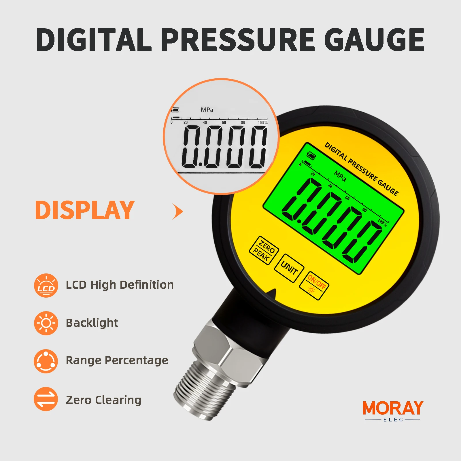 MORAY ME260P الرقمية مقياس الفراغ مضخة الضغط متر 83 مللي متر دقة 1% FS للهواء الغاز زيت الماء متر محول الضغط