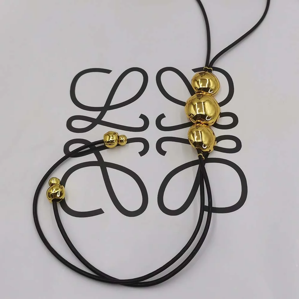 

Summer Daily Personalized Ins Style Round Bead Leather Rope Necklace Couple Accessories Gift Charm for Friends